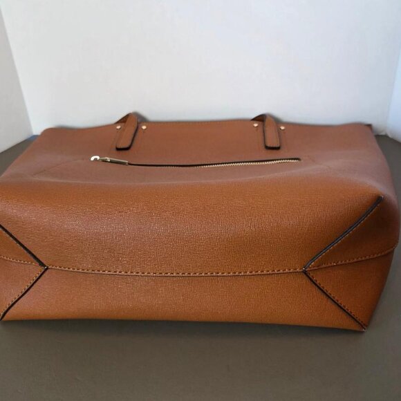 Tote Bag Faux Leather Large Size Caramel & Black NWOT Roomy Versatile - Picture 10 of 11